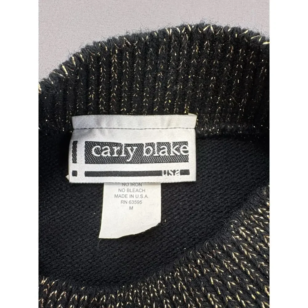 Carly Blake Women’s Vintage Holiday Sweater Gold Black Metallic M USA RN 63595